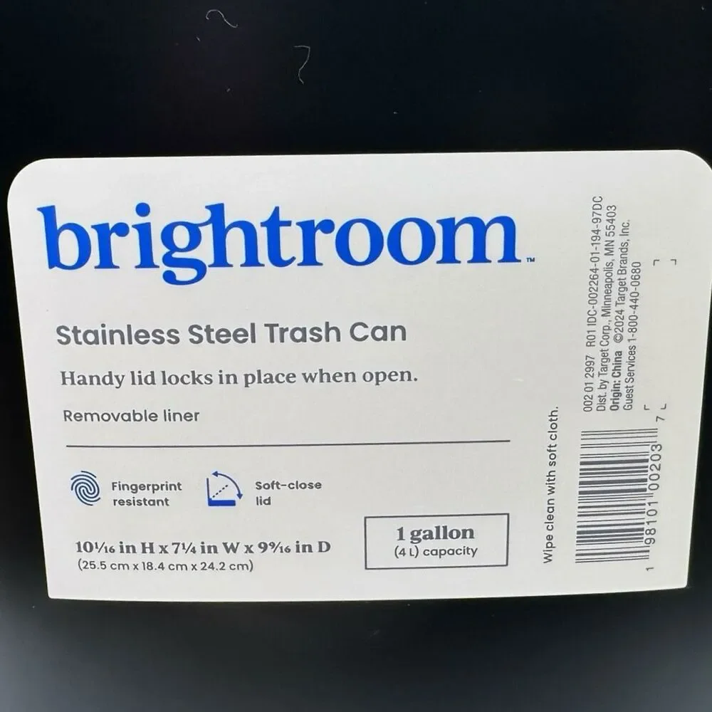 Brightroom x Target Stainless Steel Trash Can 1 gallon / 4L - 10” x 7.25” x 9.5”